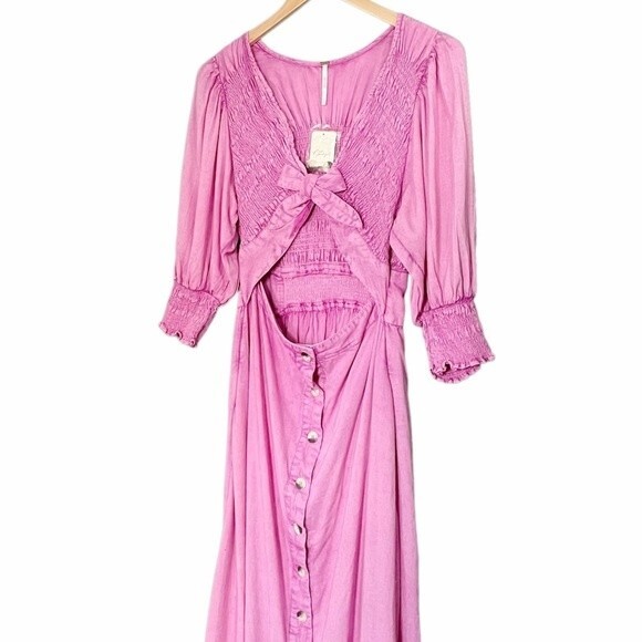 NWT Free People String of Hearts Cutout Maxi Dress Pink Crocus Size Medium NEW - Picture 10 of 16